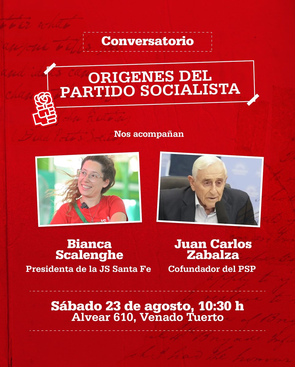 jczabalza's tweet photo. Mañana en Venado Tuerto participaremos de un conversatorio sobre los orígenes del Partido Socialista.
@BianScalenghe 
@JuvsocialistaSF
@PSsantafe https://t.co/MMCpBJVIGQ