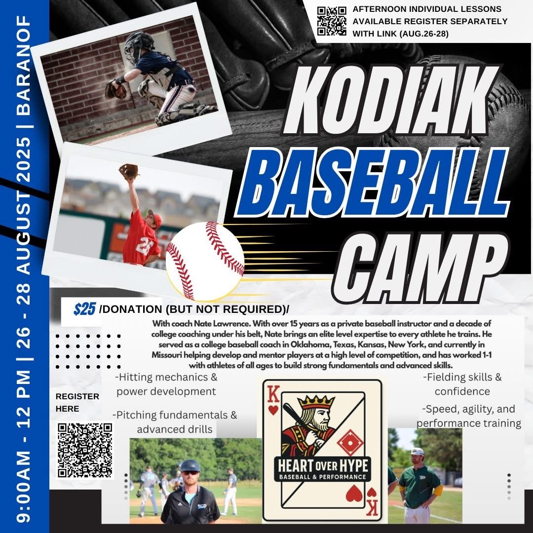 HeartOHype's tweet photo. performance work
✅ 15+ years coaching experience at the college and private levels ✅ $25 Donation (optional)
🔗 Register by scanning the QR code on the flyer!
#HeartOverHype #BaseballDevelopment #KodiakBaseball https://t.co/PtkvRrYte4