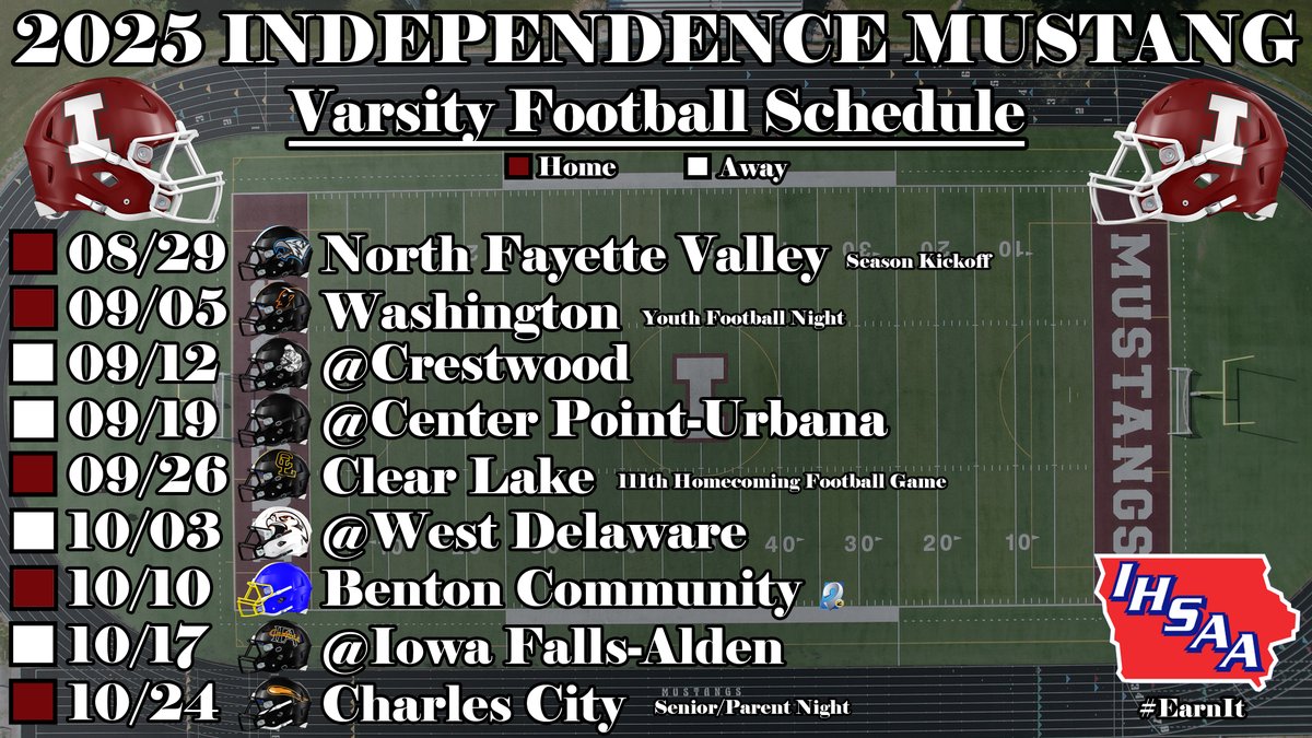 Reminder, here is the 2025 Independence Varsity Football Schedule! #EarnIt