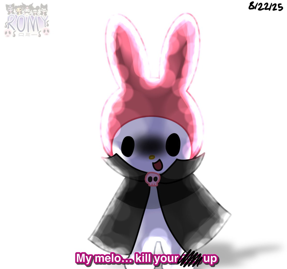 RomyTheCute's tweet photo. Oh HELL NAH!!! My Melody is wearing kuromi’s 5 cape! (She thinks she hates it lol) #mymelody #onegaimymelody https://t.co/U20mrCVfJt
