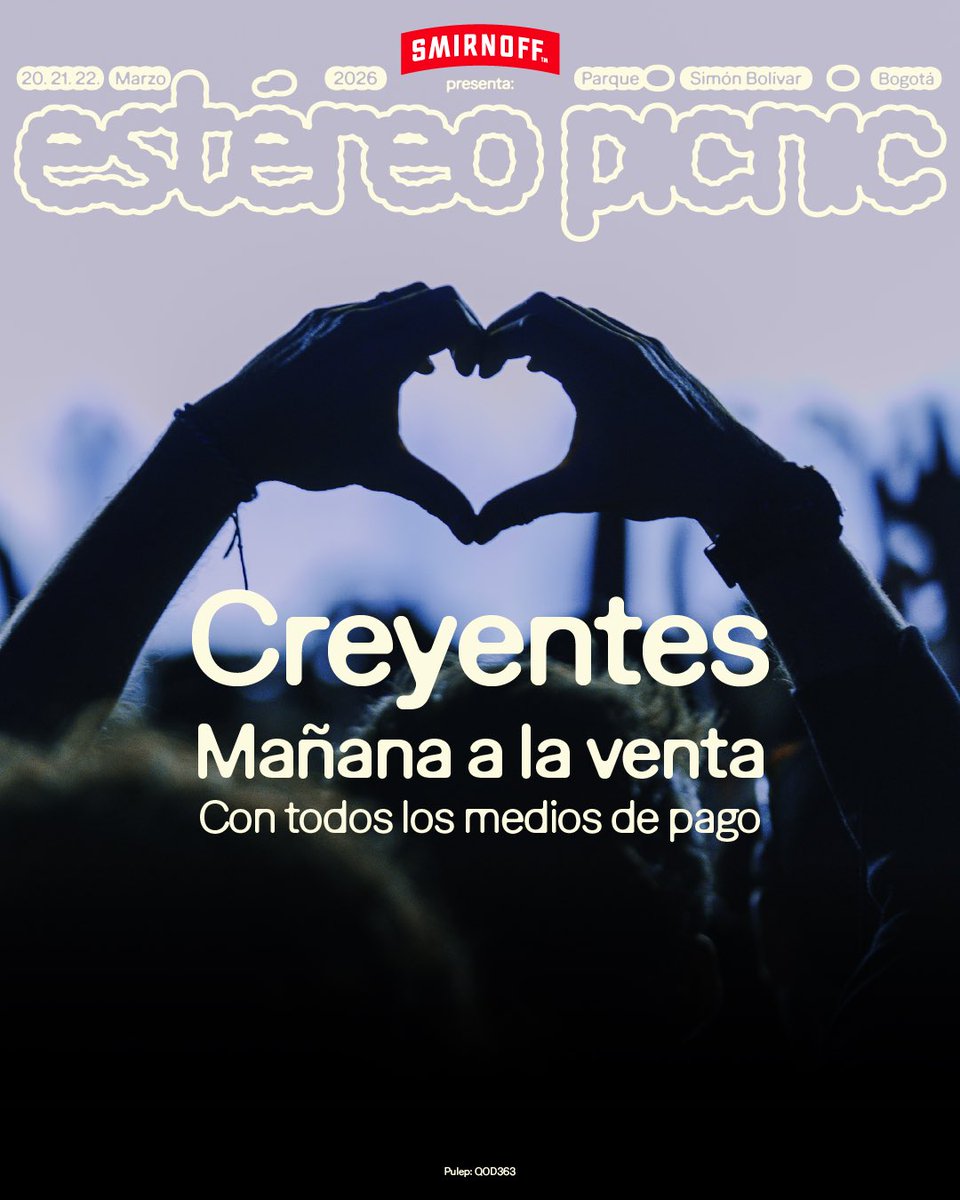 Mañana con todos los medios de pago apartir de las 10 am!
Creyentes del Festival Estereopicnic 

Boletería en ticketmaster.co 
Otro evento <a href="/paramo_presenta/">Páramo Presenta</a> 
#Comparte #Apoya