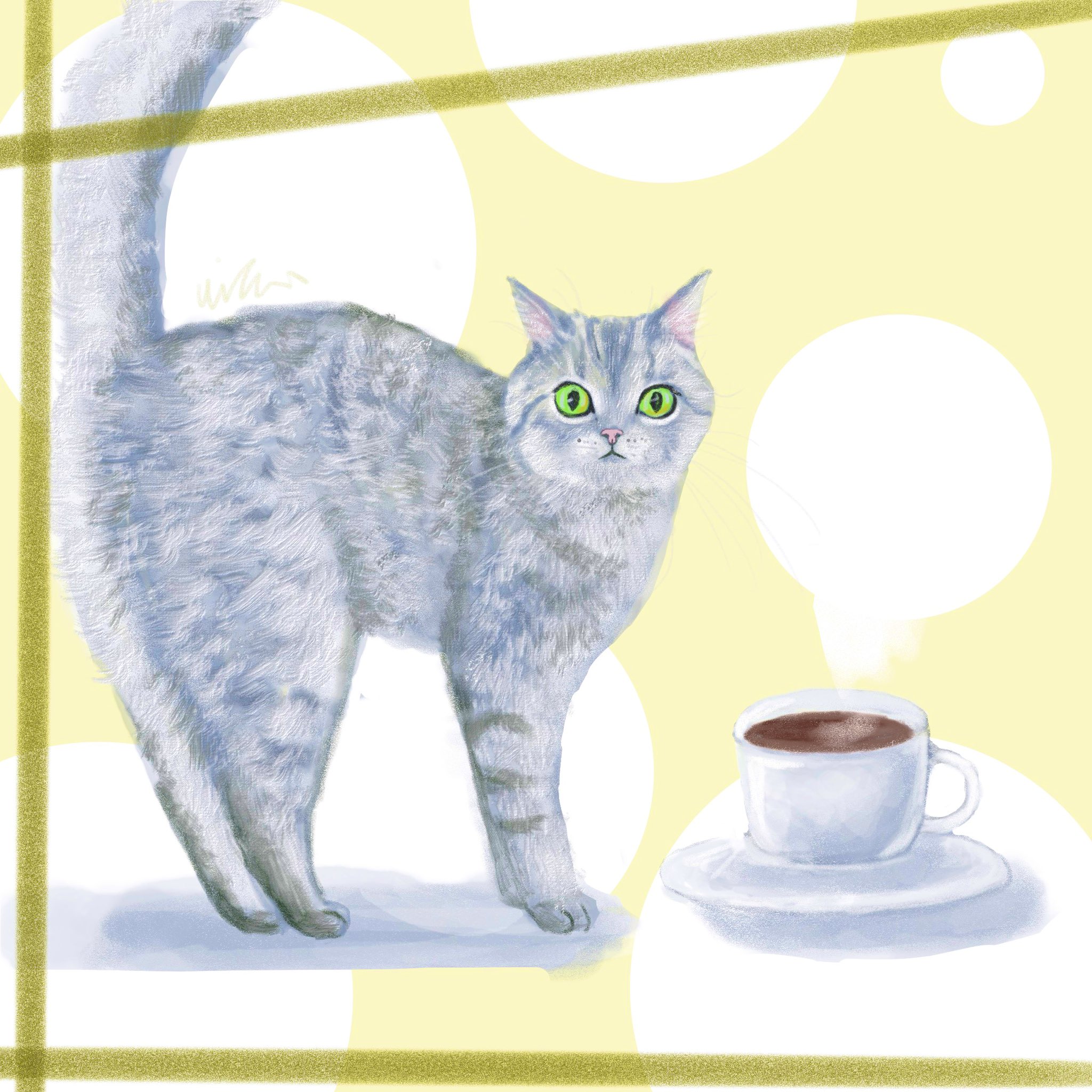 イラスト原画　とても可愛らしい　 「吃驚猫」 猫猫ᝰ✍︎꙳⋆💚 アニメ2期始まったね〜🥰🩷 とりあえず玉葉妃