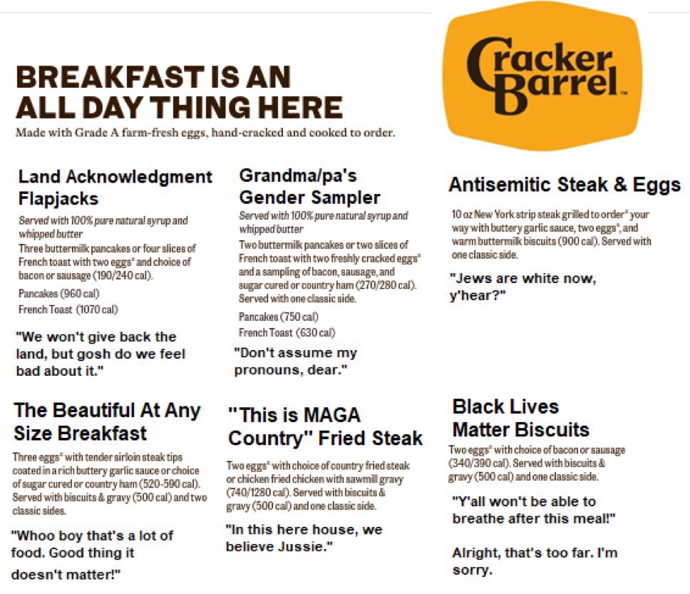 Here's the new menu for Cracker Barrel.