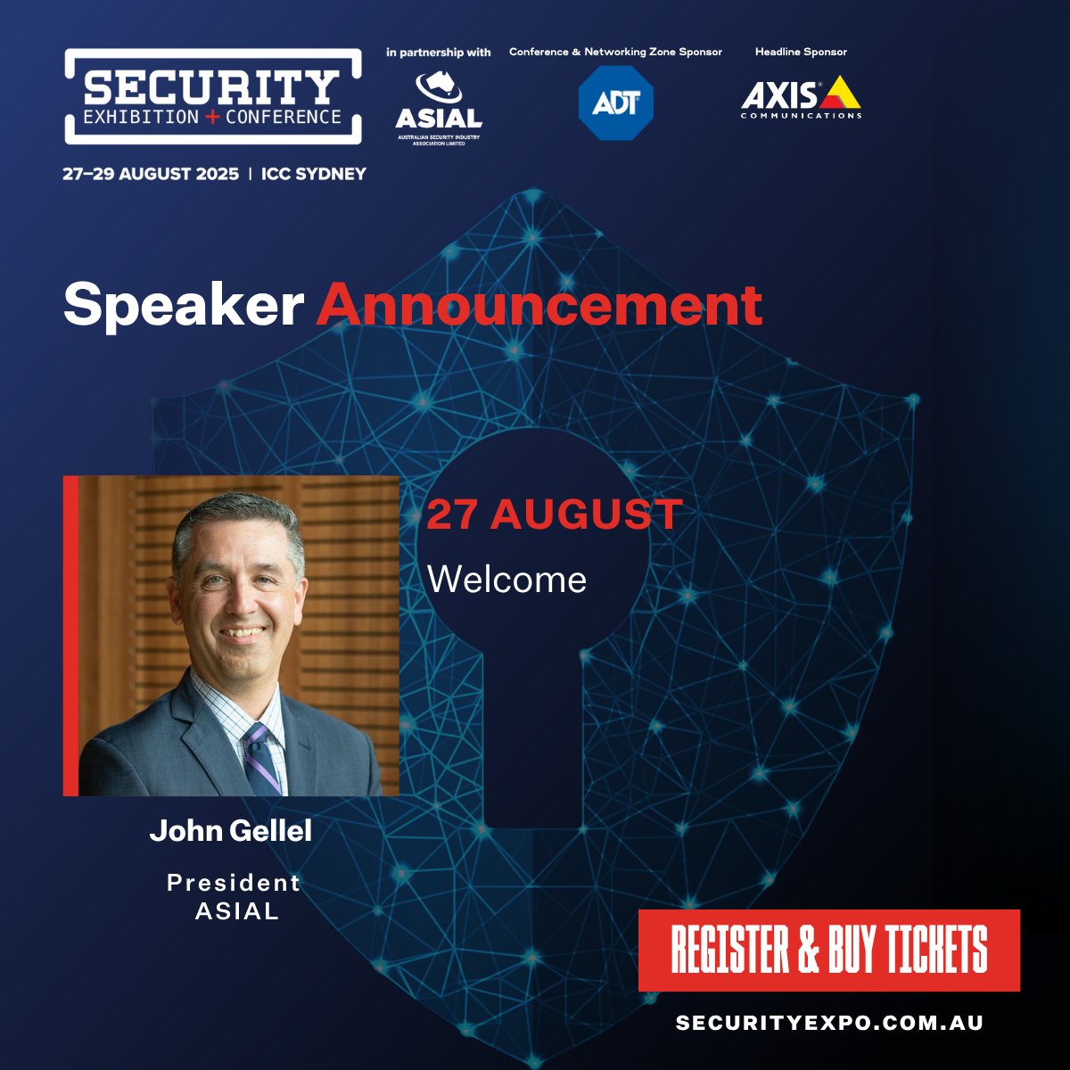 📢 The ASIAL Security Conference 2025 will kick off with a welcome address from ASIAL President, John Gellel.

Join us at ICC Sydney from 27–28 August for two days of insightful discussion, innovation, and industry leadership.

Reserve your tickets today: ow.ly/NNfx50Wavc8