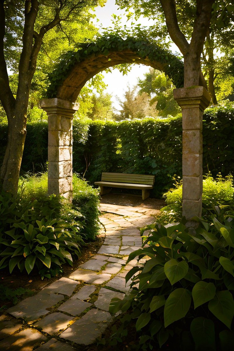 aearthic's tweet image. A garden path bathed in golden light, where stillness and peace linger with every step.

#GardenMagic #NaturePath #GoldenHour 🌿✨☀️