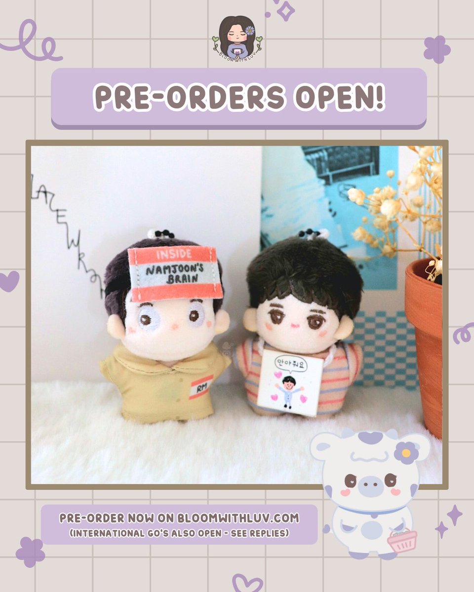 bloomwluvshop's tweet photo. 🎉 PRE-ORDERS OPEN! 💜

pocket-sized Joonie &amp; Jinnie are now available for pre-order! tysm for supporting this project 🥹

pre-orders will close 8/29 (or earlier if slots get filled early)

» https://t.co/WWWBjVq7hd

🌐 international GOs are also available -see reply for the list https://t.co/KdivZhhKCI