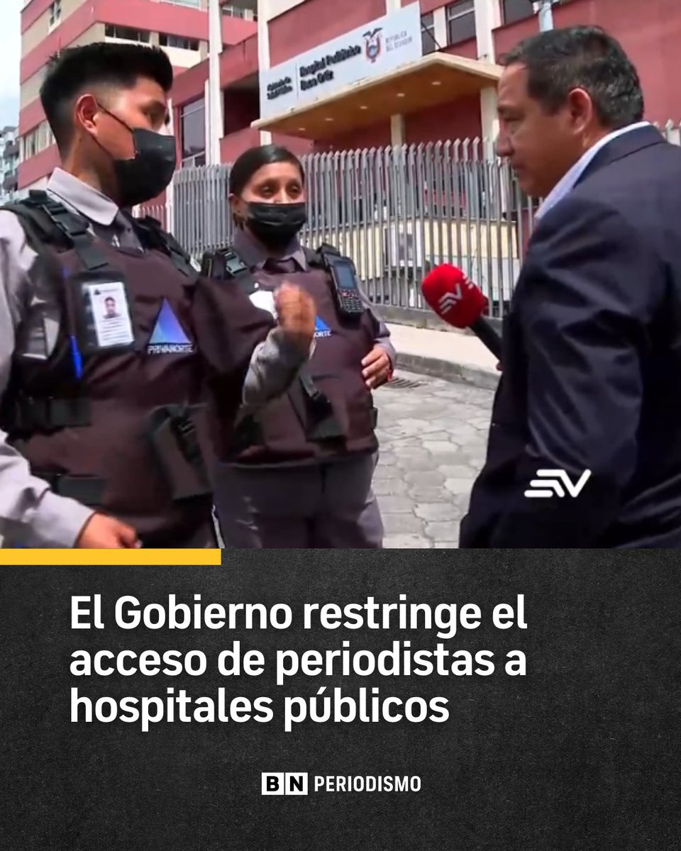 En el Hospital de Niños Baca Ortiz de Quito, guardias privados impidieron el ingreso de un equipo de Ecuavisa que buscaba registrar denuncias sobre falta de medicinas y equipos dañados. Los agentes indicaron que solo se permiten entrevistas fuera del hospital y con autorización