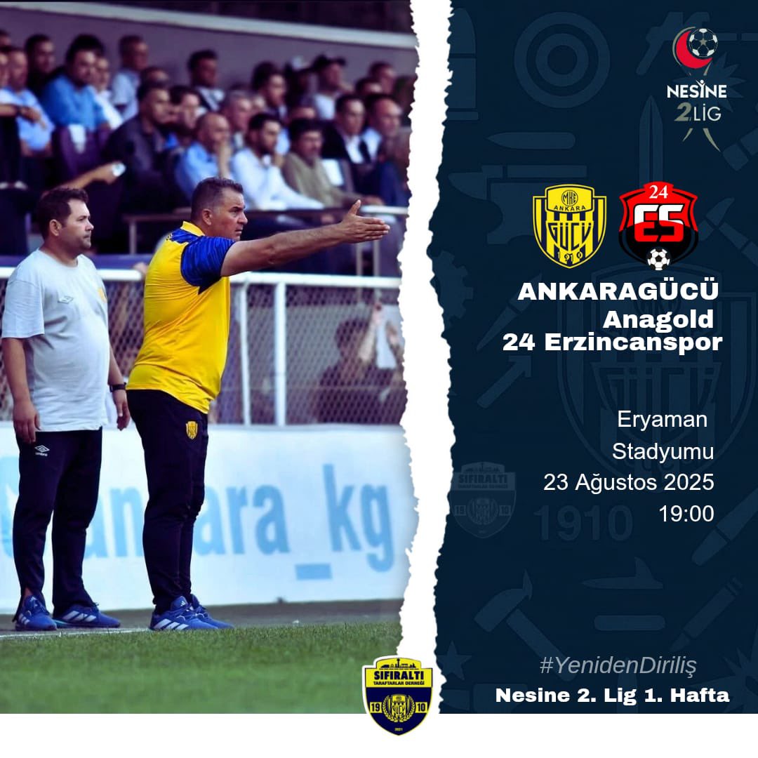 MAÇ GÜNÜ | MATCH DAY

🏆 Nesine 2.Lig 
🆚 MKE Ankaragücü'müz - Anagold 24Erzincanspor
🏟 Eryaman Stadyumu
📆 23.08.2025
⏱ 19.00
📺 Bi Kanal