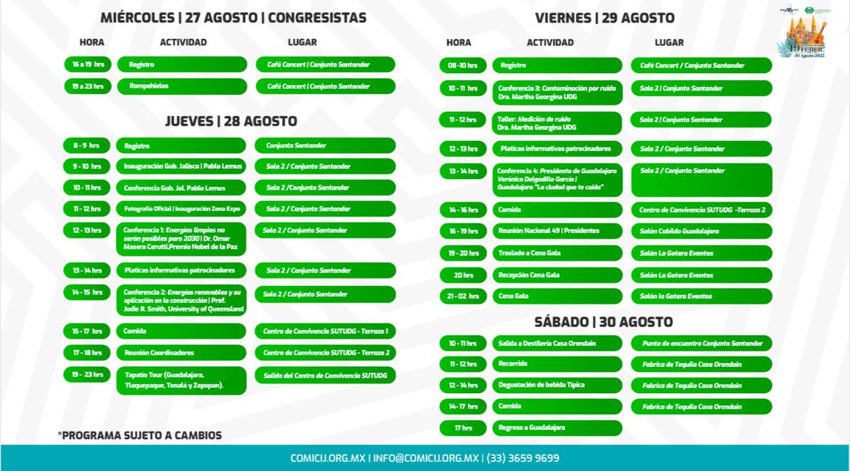 Hoy en rueda de prensa desde <a href="/EgresadosyEXUDG/">Coordinación de Egresados y Ex Alumnos de la UdeG</a> y el <a href="/comicij/">Colegio Metropolitano de Ingenieros Civiles</a> dimos a conocer los detalles de la 49ª Reunión Nacional FEMCIC 2025 🎙️, que se realizará del 27 al 30 de agosto en el <a href="/ConjSantander/">Conjunto Santander</a> .

En el encuentro participarán ponentes como el Dr. Omar Masera Cerutti, Premio Nobel