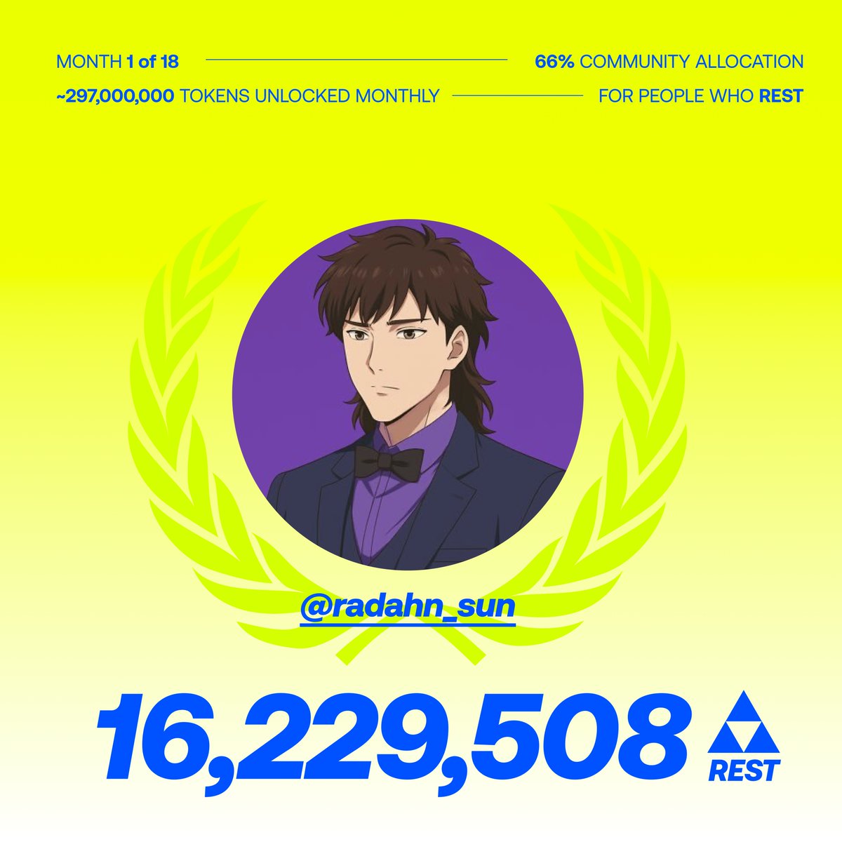 4/18
Winner: <a href="/radahn_sun/">radahn Guzman</a>
Wallet: 0xB5B1b8b5aad7685fa74c3fE842D24451E1acF44F
Proof: x.com/radahn_sun/sta…
Tokens sent: 16,229,508 REST
Tx: base.blockscout.com/tx/0xace6b96d5…
REST/USD isn’t showing in MetaMask yet, check live value here:
app.uniswap.org/explore/tokens…