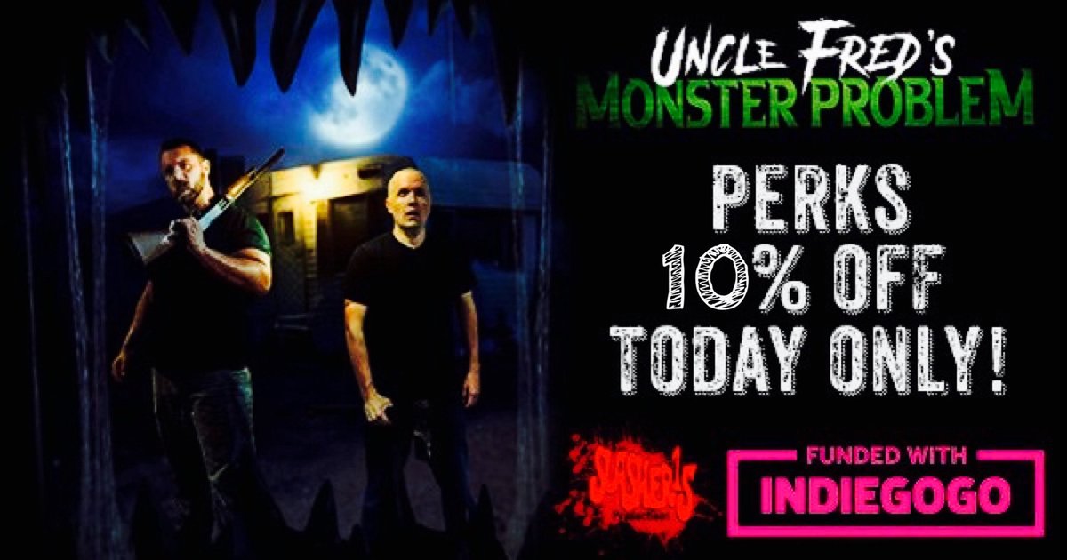 TODAY ONLY! 10% off ALL PERKS! Check out our crowdfunding page and help us make one badass monster movie! Click the link below!

igg.me/at/unclefred

#crowdfunding #fundraising #indiehorror #monstermovie #creaturefeature #supportindiehorror #horroraddict #mutantfam #mutants