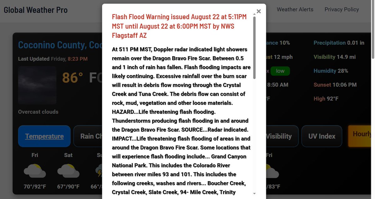 Point Forecaster for Android (@point_forecast) on Twitter photo #FlashFlood #Flood #AZwx
<a href="/NWSFlashFlood/">@NWSFlashFlood</a> has issued a Flash Flood Warning continuation for Coconino County, AZ until 6:00 PM MST
globalweatherpro.com/weather-alerts… #FlashFlood #Flood #AZwx
<a href="/NWSFlashFlood/">@NWSFlashFlood</a> has issued a Flash Flood Warning continuation for Coconino County, AZ until 6:00 PM MST
globalweatherpro.com/weather-alerts…