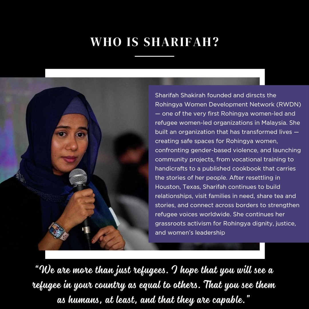 US Campaign 4 Burma (@uscb) on Twitter photo Continuing our spotlight, <a href="/sharifahRWDN/">Sharifah Shakirah</a> founded the <a href="/RohingyaWomen/">Rohingya Women Development Network (RWDN)</a> #Rohingya Women Development Network, one of the first Rohingya and #refugee women-led organizations in #Malaysia She created safe spaces for women, tackled gender-based violence, and launched projects. Now Continuing our spotlight, <a href="/sharifahRWDN/">Sharifah Shakirah</a> founded the <a href="/RohingyaWomen/">Rohingya Women Development Network (RWDN)</a> #Rohingya Women Development Network, one of the first Rohingya and #refugee women-led organizations in #Malaysia She created safe spaces for women, tackled gender-based violence, and launched projects. Now
