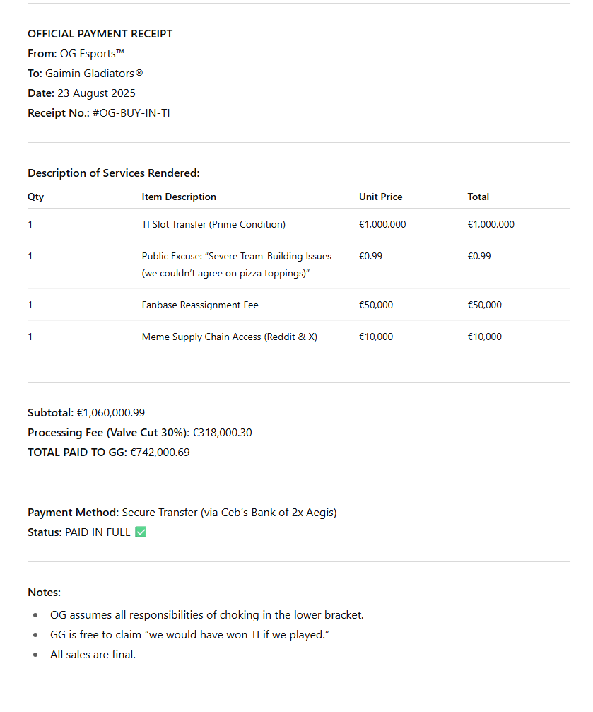 HabibVadillo's tweet photo. @dota2ti LEAKED RECEIPT https://t.co/dfMSEgR2Er
