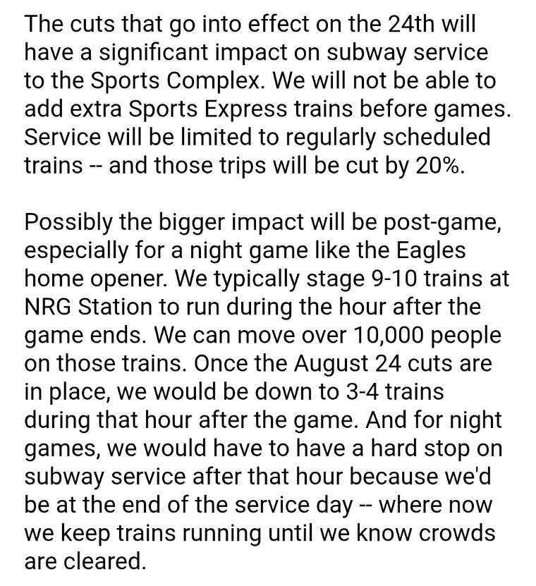 How will the <a href="/SEPTA/">SEPTA</a> cuts affect the South Philadelphia sports complex especially for night games with the #Eagles, #Phillies #Flyers &amp; #Sixers 

I got a Response from Septa

#RingTheBell 
#FlyEaglesFly