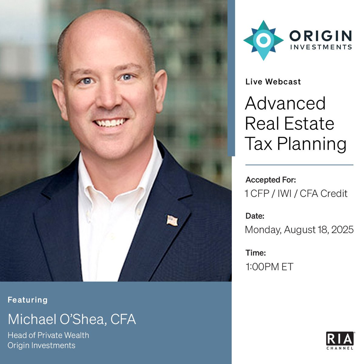 RIA Channel (@riachannel) on Twitter photo Upcoming webcast: Advanced Real Estate Tax Planning - 1 CE Credit
Register Now: tinyurl.com/papu673y
Join <a href="/OriginInvests/">Origin Investments</a> for an overview of 1031 exchanges, 721 UPREITs and Qualified Opportunity Zone Funds.
#RIA #RIAChannel #RealEstate #TaxPlanning #1031Exchange Upcoming webcast: Advanced Real Estate Tax Planning - 1 CE Credit
Register Now: tinyurl.com/papu673y
Join <a href="/OriginInvests/">Origin Investments</a> for an overview of 1031 exchanges, 721 UPREITs and Qualified Opportunity Zone Funds.
#RIA #RIAChannel #RealEstate #TaxPlanning #1031Exchange