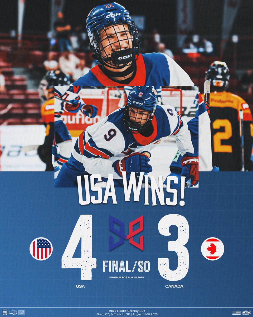 USHL's tweet image. USA is onto the Championship! 🇺🇸

The U.S. will play Sweden for the tournament championship tomorrow at 11 a.m. ET on @NHLNetwork!

 @usahockey | #HlinkaGretzkyCup