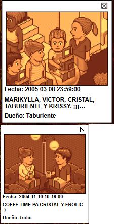 🕰✨ Recuerdos dorados de HabboHotel.es ✨🕰
Entre risas, charlas y cafés virtuales ☕💬... así vivíamos nuestras tardes en el viejo pixel-mundo.
📅 2004 y 2005, 
👥 Con: Marikylla, Víctor, Taburiente, Krissy y Frolic.

#HabboHotel 
#Habbo25