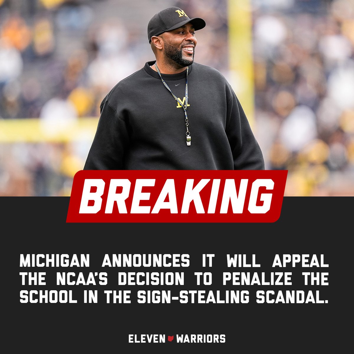 Michigan announces it will appeal the NCAA Committee on Infractions ruling and will “consider all other options.”
elevenwarriors.com/the-big-ten/20…