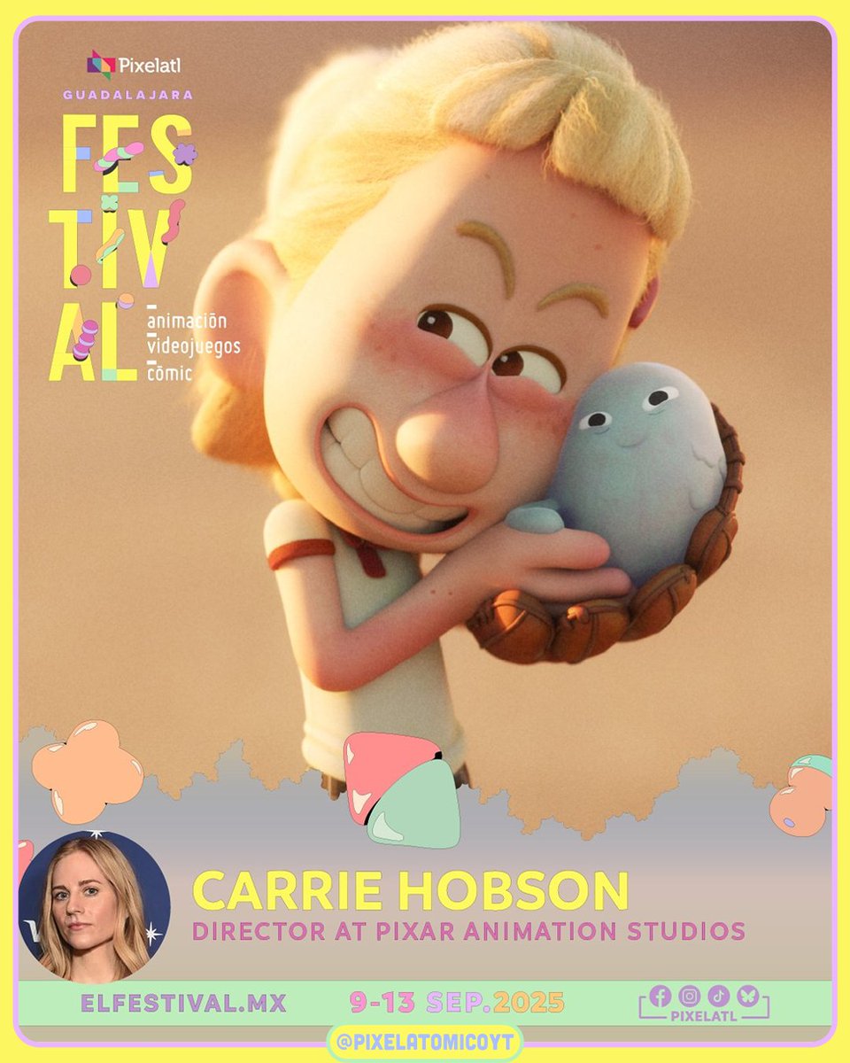 🎬✨ En <a href="/Pixelatl/">Pixelatl</a>, Pixar vuelve como headliner y este año llega con Carrie Hobson, directora de Win or Lose, productora de Luca y story artist en la ganadora del Oscar® Toy Story 4. Este septiembre, descubre de primera mano cómo Pixar crea historias que conquistan al mundo. 💛