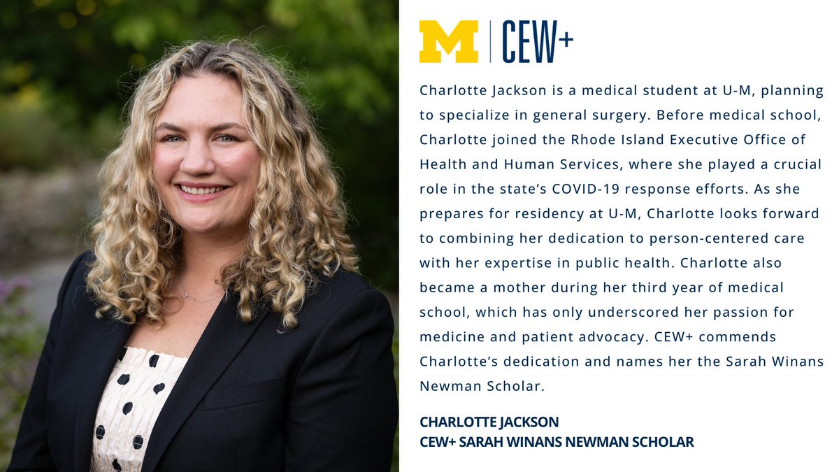 Charlotte Jackson is a medical student at <a href="/umichmedicine/">Michigan Medicine</a>, planning to specialize in general surgery. As she prepares for residency, Charlotte looks forward to combining her dedication to person-centered care with her expertise in public health. bit.ly/45gtZvx