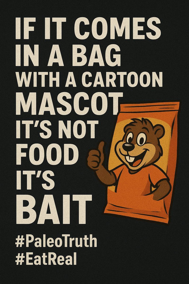 BodyShockerLife's tweet image. If it comes in a bag with a cartoon mascot, it’s not food—it’s bait. #PaleoTruth #EatReal