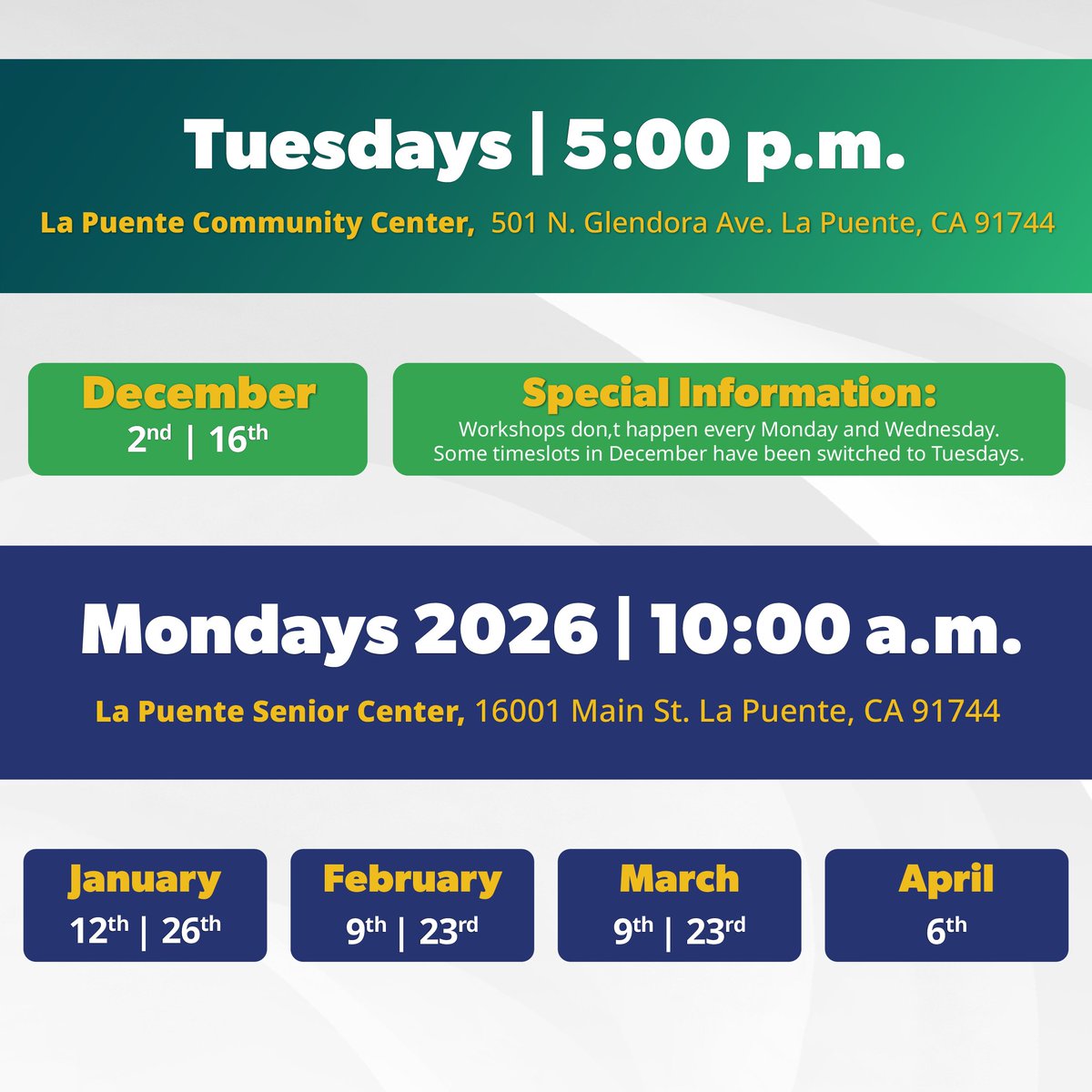 CityofLaPuente's tweet image. Whether it’s paying a bill online or finding your favorite recipes, our Digital Literacy Workshops make it simple.

📆 From Jan 2025 to Apr 2026
📝 Save your seat: bit.ly/DigitalLiterac…

Contact us at digital-literacy@lapuente.org or (626) 900-8793.

#LaPuente #LearnDigital