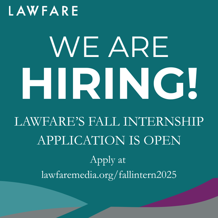 Apply now to be an intern at Lawfare!
Interns will have an opportunity to learn a variety of skills such as writing, research, and site maintenance. lawfaremedia.org/article/intern…