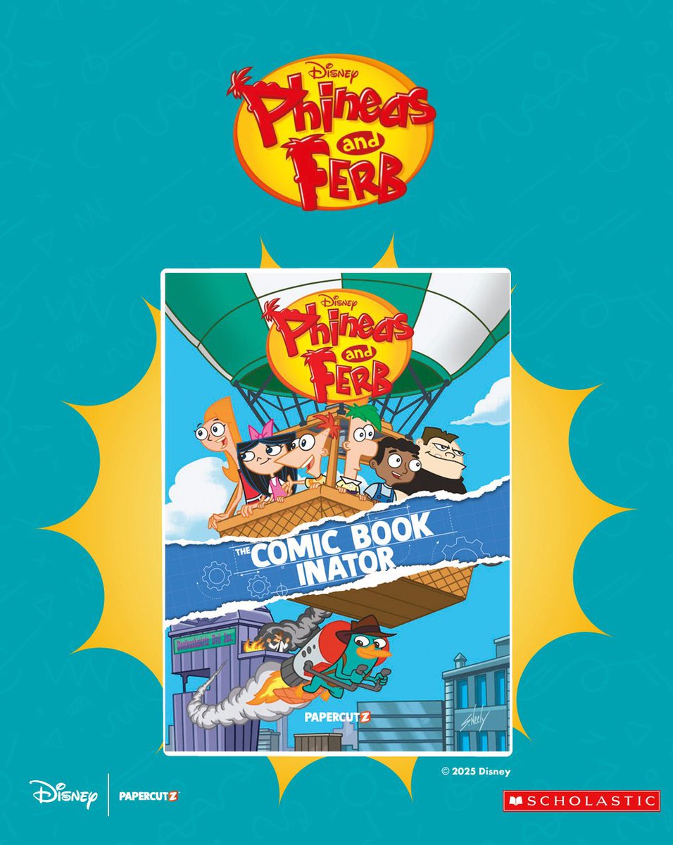 Behold “The Comic Book Inator!” This collection of classic #PhineasAndFerb comics opens with a new story originally intended for Free Comic Book Day!

Note this book is not available in stores and is only sold at Scholastic Book Fairs held at schools and Scholastic’s website.