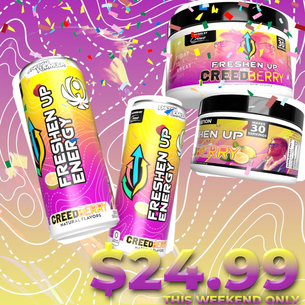 Freshen Up Energy (@drinkfreshenup) on Twitter photo 🎉⚡ BIRTHDAY BASH SALE ⚡🎉
We’re celebrating 2 YEARS of the legendary Electric Creedberry with Freshen Up AND wishing a big Happy 2nd Birthday to <a href="/CroweGamingg/">RG | Crowegamingg</a>'s son Creed! 🥳🎂
All weekend long, score ANY Electric Creedberry product -
🥤 Energy Tubs
💧 Hydration Tubs
🥫 🎉⚡ BIRTHDAY BASH SALE ⚡🎉
We’re celebrating 2 YEARS of the legendary Electric Creedberry with Freshen Up AND wishing a big Happy 2nd Birthday to <a href="/CroweGamingg/">RG | Crowegamingg</a>'s son Creed! 🥳🎂
All weekend long, score ANY Electric Creedberry product -
🥤 Energy Tubs
💧 Hydration Tubs
🥫