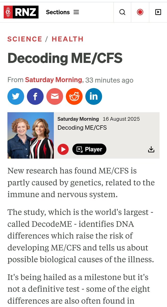 Lou Thornley (@lou_vs_me) on Twitter photo Great to hear Chris Ponting on New Zealand's national public radio this morning! <a href="/SaturdayRNZ/">RNZ Saturday Morning</a>
A short chat on the <a href="/DecodeMEstudy/">DecodeME the ME/CFS Study</a> significance for ME/CFS & sparking faster progress toward causes & treatments.
rnz.co.nz/national/progr… Great to hear Chris Ponting on New Zealand's national public radio this morning! <a href="/SaturdayRNZ/">RNZ Saturday Morning</a>
A short chat on the <a href="/DecodeMEstudy/">DecodeME the ME/CFS Study</a> significance for ME/CFS & sparking faster progress toward causes & treatments.
rnz.co.nz/national/progr…
