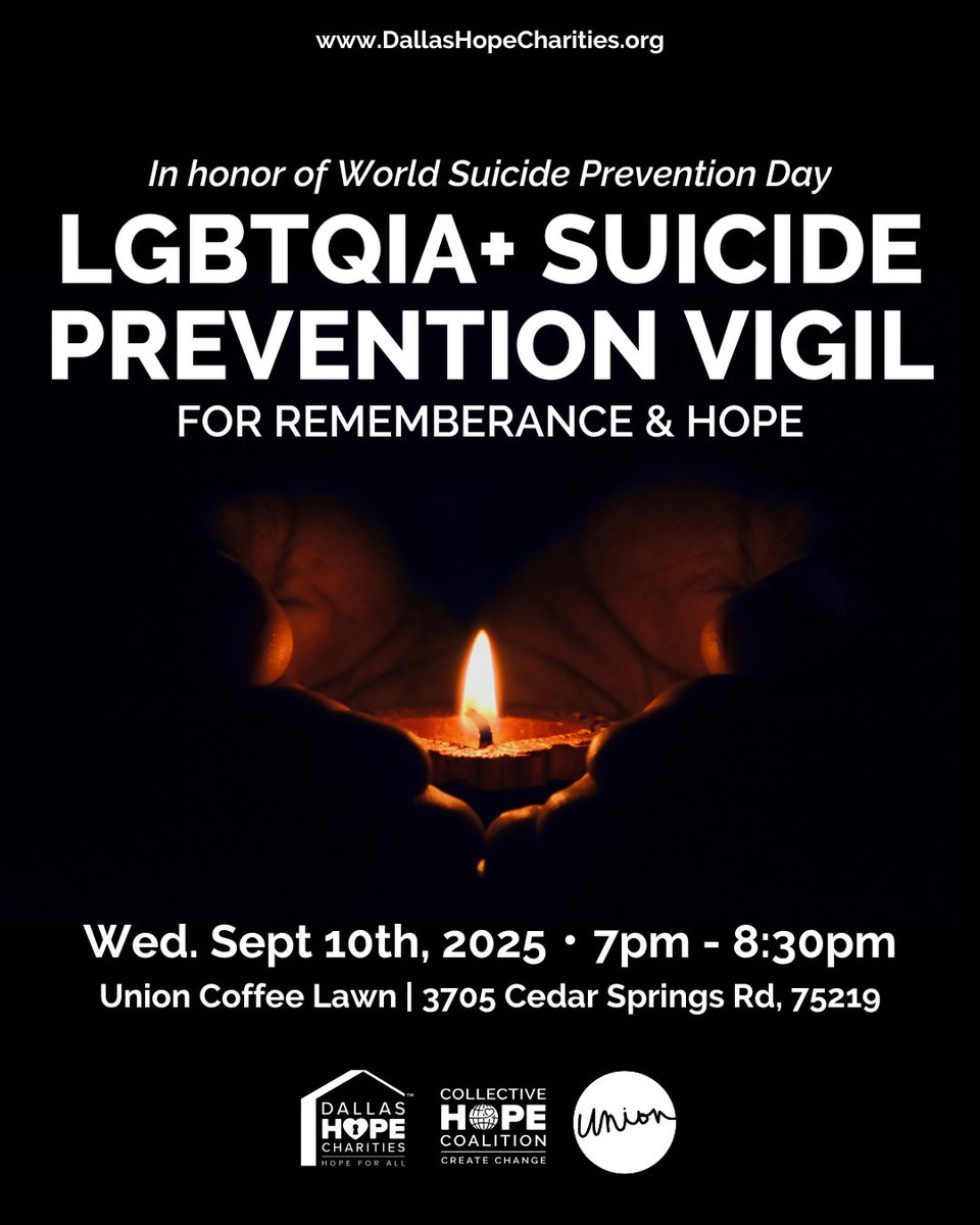 🕯️ Join us Sept 10 for the LGBTQIA+ Suicide Prevention Vigil at Union Coffee. Speakers, performers &amp; affirming vendors. 7–8:30PM.
 RSVP →
us19.list-manage.com/survey?u=225be…

#TogetherForHope
