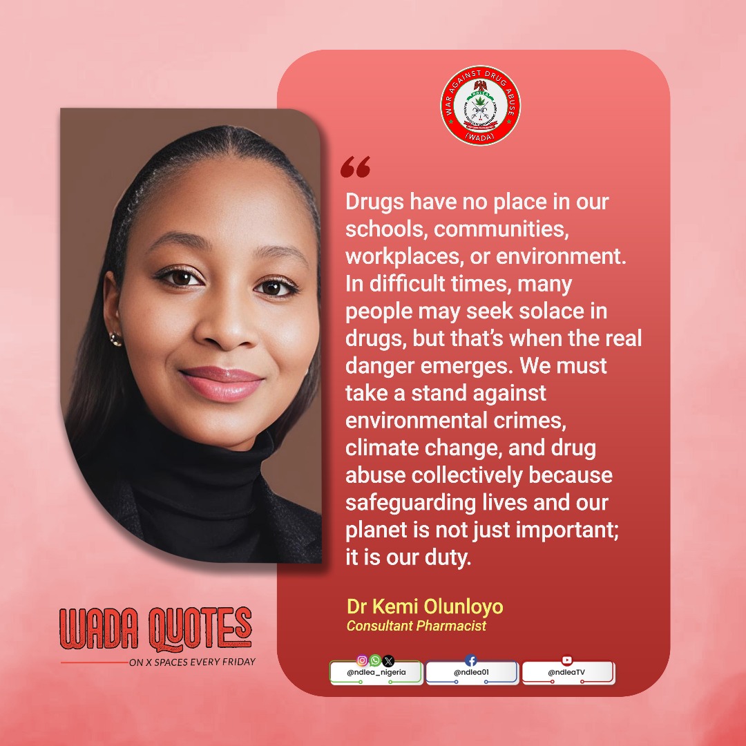 On our weekly X Space conversation today, Dr. Kemi Olunloyo, a consultant pharmacist, spoke passionately about the urgent need to keep drugs out of our schools, communities, workplaces and environment.