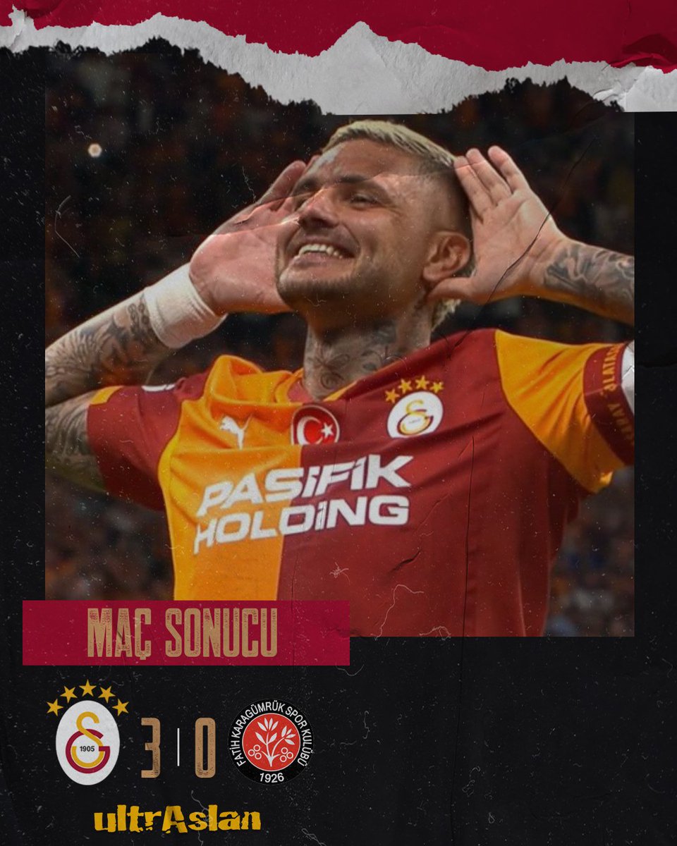 🟨🟥 Maç Sonucu | GALATASARAYIMIZ 3 - 0 F. Karagümrük

⚽️ 10' Barış Alper Yılmaz 
⚽️ 74' Fatih (K.K.)
⚽️ 87' Icardi

🦁 Evimizde 3 puana 3 golle ulaşıyoruz!

#ultrAslan