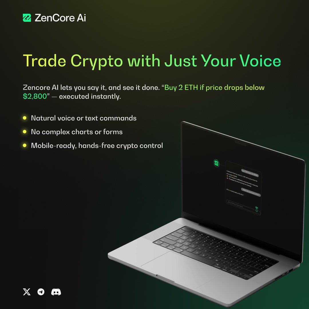Zencore__AI's tweet image. Trade crypto with just your voice.
Zencore AI makes it possible. 🎙️💹
#VoiceTrading #CryptoAI #ZencoreAI