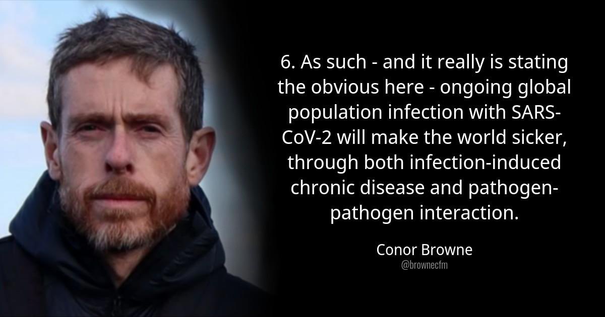 „Die anhaltende weltweite Infektion der Bevölkerung mit SARS-CoV-2 wird die Welt kränker machen, sowohl durch infektionsbedingte chronische Krankheiten als auch durch die Wechselwirkung zwischen Krankheitserregern.“ - Conor Browne <a href="/brownecfm/">Conor Browne</a>