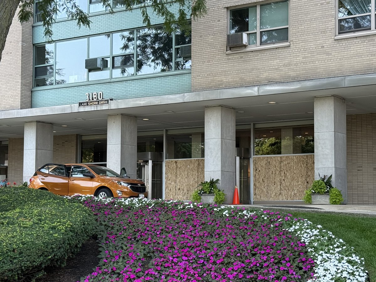 Here at 3180 North Lake Shore Drive, where a few windows are boarded up after they allegedly shattered during the Thunderbirds morning practice session.