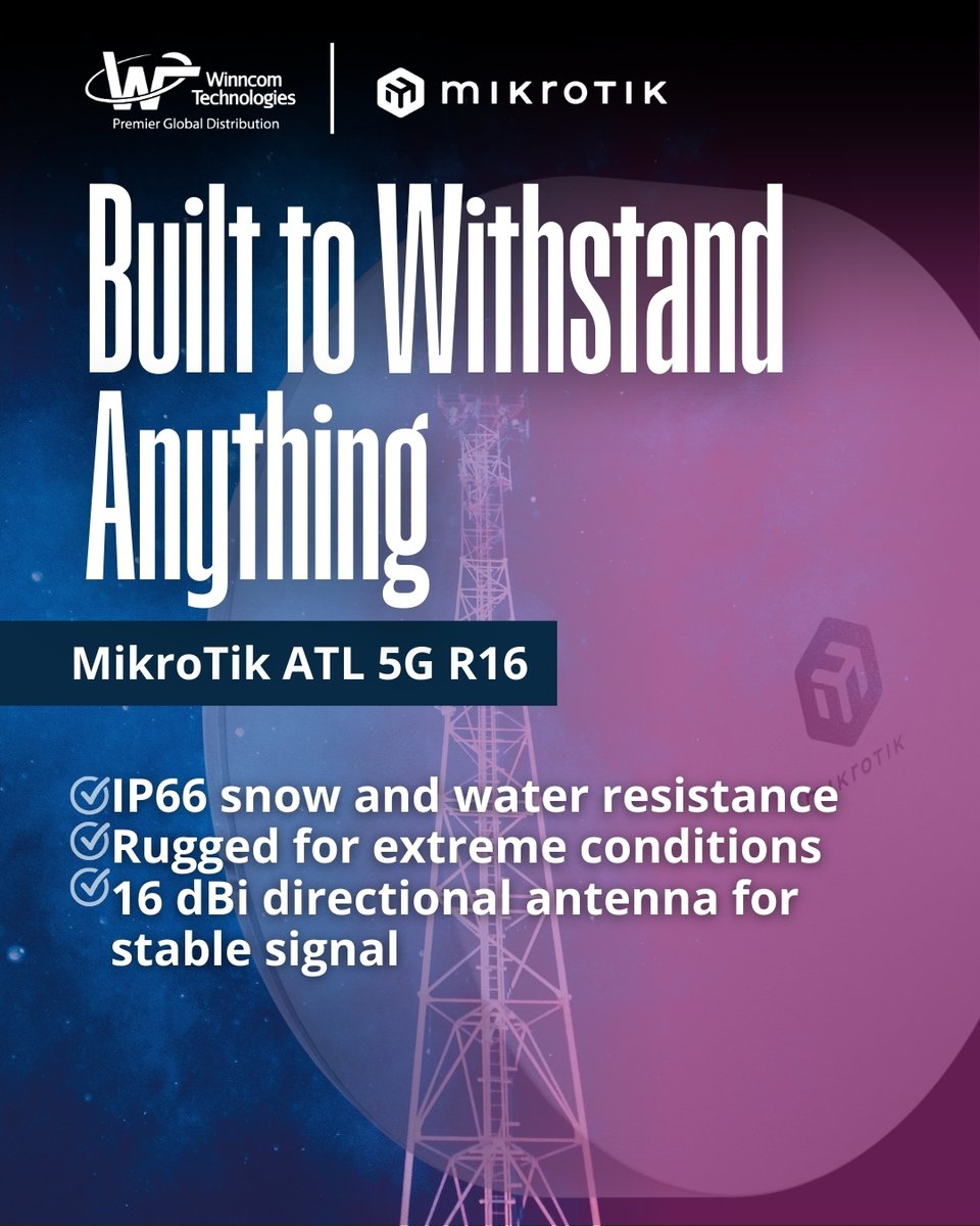WinncomTech's tweet image. Part 1: High-Performance Connectivity with @mikrotik_com – The foundation of smarter networks

👉 MikroTik + Winncom: Powering smarter networks. 
 #MikroTik #WinncomTechnologies #NetworkingSolutions #TechDistribution #MoreThanDistribution