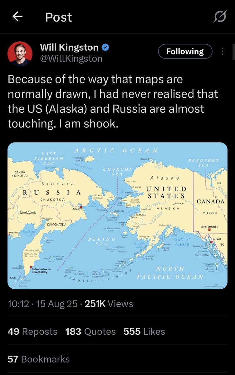 Theodora Fletcher (@theofletcher01) on Twitter photo <a href="/WillKingston/">Will Kingston</a> No, it's definitely not "because of the way that maps are drawn".
This is unreal. <a href="/WillKingston/">Will Kingston</a> is a host on a major mainstream news channel—this is the calibre of person shaping what the British public believes.
Why would you broadcast to the entire world just how clueless you <a href="/WillKingston/">Will Kingston</a> No, it's definitely not "because of the way that maps are drawn".
This is unreal. <a href="/WillKingston/">Will Kingston</a> is a host on a major mainstream news channel—this is the calibre of person shaping what the British public believes.
Why would you broadcast to the entire world just how clueless you