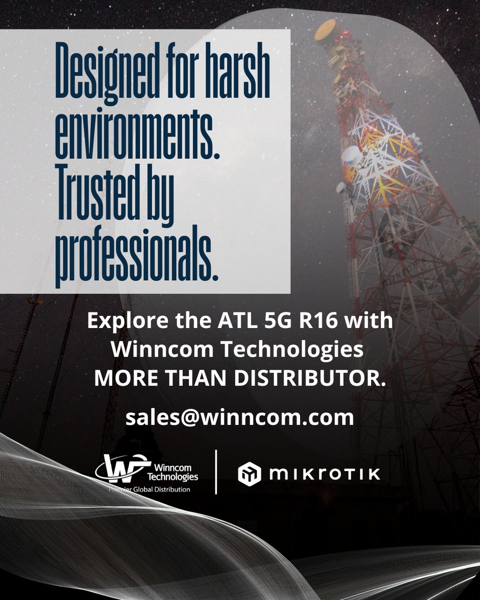 WinncomTech's tweet image. Part 2: High-Performance Connectivity with @mikrotik_com – Designed for harsh environments. Trusted by professionals.

👉 MikroTik + Winncom: Powering smarter networks. 
 #MikroTik #WinncomTechnologies #NetworkingSolutions #TechDistribution #MoreThanDistribution