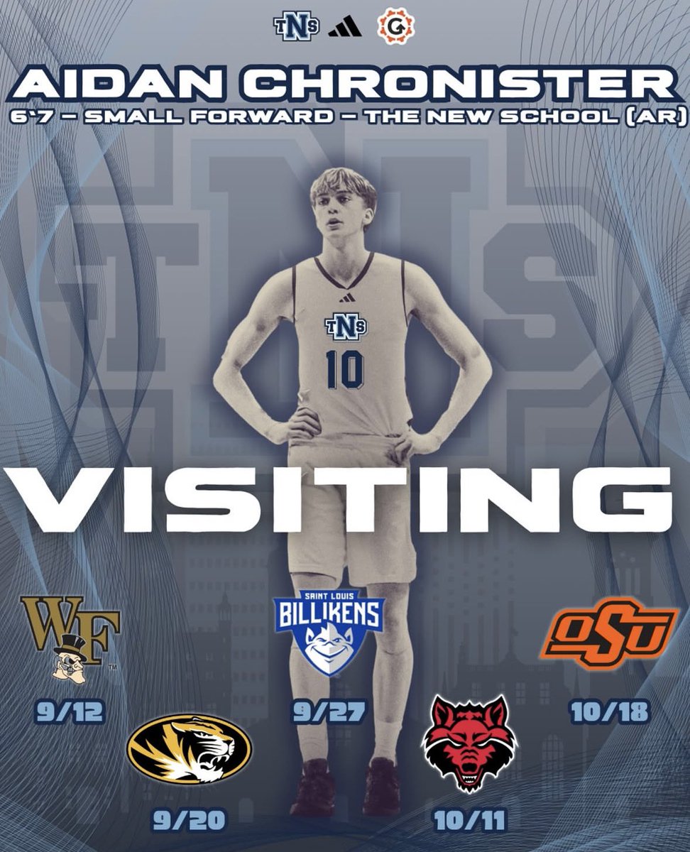 2026 4⭐️ Aidan Chronister has scheduled the following visits for the fall:

Wake Forest: September 12th
Missouri: September 20th
Saint Louis: September 27th
Arkansas State: October 11th
Oklahoma State: October 18th

The 6-6 wing is one of the top shooters in the ‘26 class. #83 in