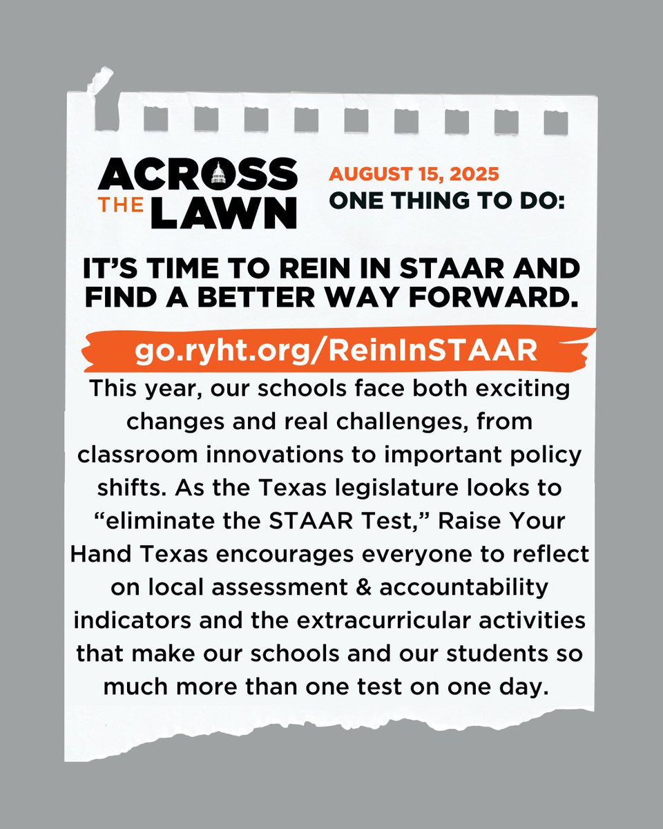 In this week's Across the Lawn, learn about the end of the first special session and start of the second, the latest STAAR legislation, new laws impacting Texas classrooms this fall, and the release of 2024–25 school accountability ratings.

Link in bio: go.ryht.org/special-wk5