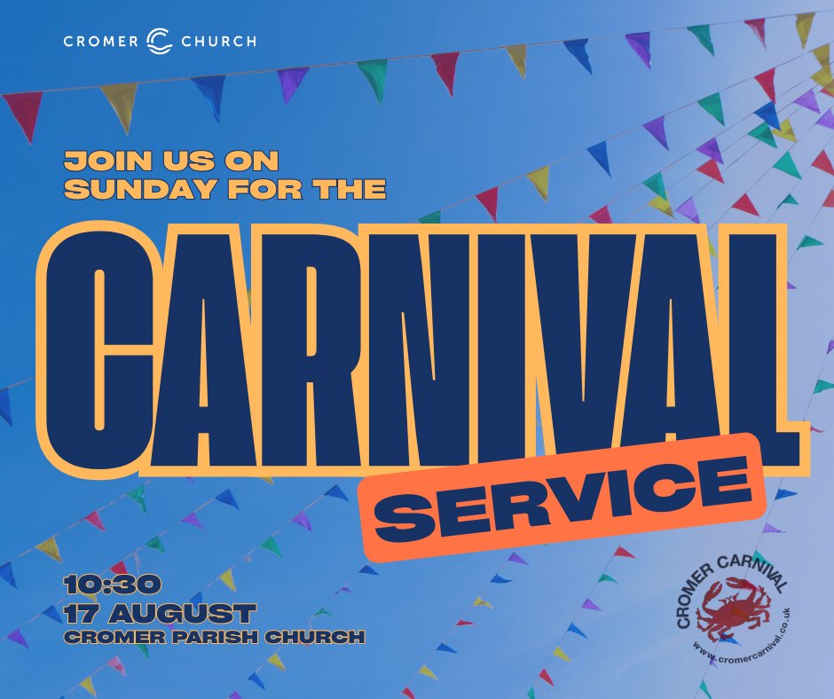 Cromer Church (@cromer_church) on Twitter photo Join us on Sunday for the <a href="/CromerCarnival/">Cromer Carnival</a> service. We would love to see you there!
⏰ 10:30
📆 17 August
📍 Cromer Parish Church Join us on Sunday for the <a href="/CromerCarnival/">Cromer Carnival</a> service. We would love to see you there!
⏰ 10:30
📆 17 August
📍 Cromer Parish Church