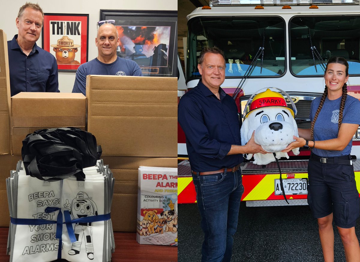 Executive Director Jamie Kovacs was out personally delivering the first two Fall Fire &amp; Carbon Monoxide (CO) Safety Public Education Kits this week!
🚒 Jamie also stopped by the Sarnia Fire Department to drop off their very first NFPA “Sparky” mascot costume!