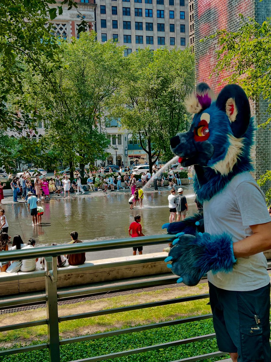 roWildDog's tweet photo. The Crown Fountain has never seen a face like this before! 💦 #crownfountain #chicago #awd #furry #atro #fursuitfriday https://t.co/xkKEUv2f3B