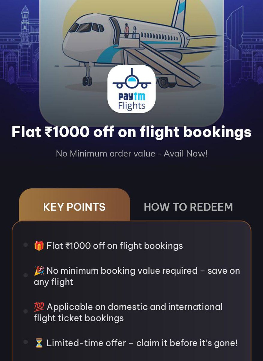 TechyBoostDeals's tweet image. ✈️ Timesprime × Paytm Flight Loot

💰 Flat ₹1,000 OFF on no minimum flight booking!

#Timesprime #Paytm #FlightDeals