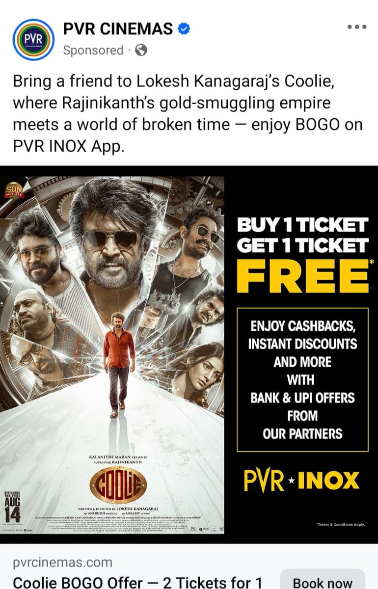 SakthiRajkamal's tweet photo. Day 2
20% drop in Overseas #CoolieEpicDisaster
#CoolieDisaster
#CoolieTheClownHouse
@baba_rajkumar 🤡
இங்க ஒரு டிக்கெட் வாங்கினா ஒரு டிக்கெட் இலவசம் எவ்வளவு கேவலம் டா கோமாளி @rajinikanth
#50YearsofClownKanth 🤘
அமெரிக்கா வும் போச்சா இனி வடை சுட நாடே இல்லை 😂😂 https://t.co/zoePUamV0k