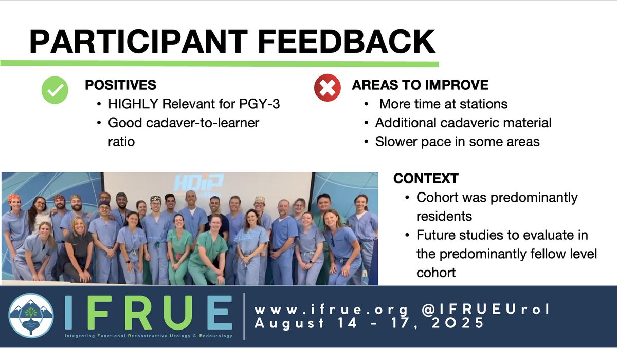 Sasha Vereecken (@sjvereeck) on Twitter photo 🎤 Podium Alert – 4:45pm TODAY at #IFRUE2025 <a href="/IFRUEUrol/">IFRUE-Integrating Functional Recon Urol & Endourol</a>
The Impact of a Functional & Reconstructive Urology (FRU) Cadaver Lab on Urology Trainee Confidence & Knowledge: A Pilot Study 🩻
Highlighting how hands-on FRU training boosts skills & confidence for the next generation 🎤 Podium Alert – 4:45pm TODAY at #IFRUE2025 <a href="/IFRUEUrol/">IFRUE-Integrating Functional Recon Urol & Endourol</a>
The Impact of a Functional & Reconstructive Urology (FRU) Cadaver Lab on Urology Trainee Confidence & Knowledge: A Pilot Study 🩻
Highlighting how hands-on FRU training boosts skills & confidence for the next generation