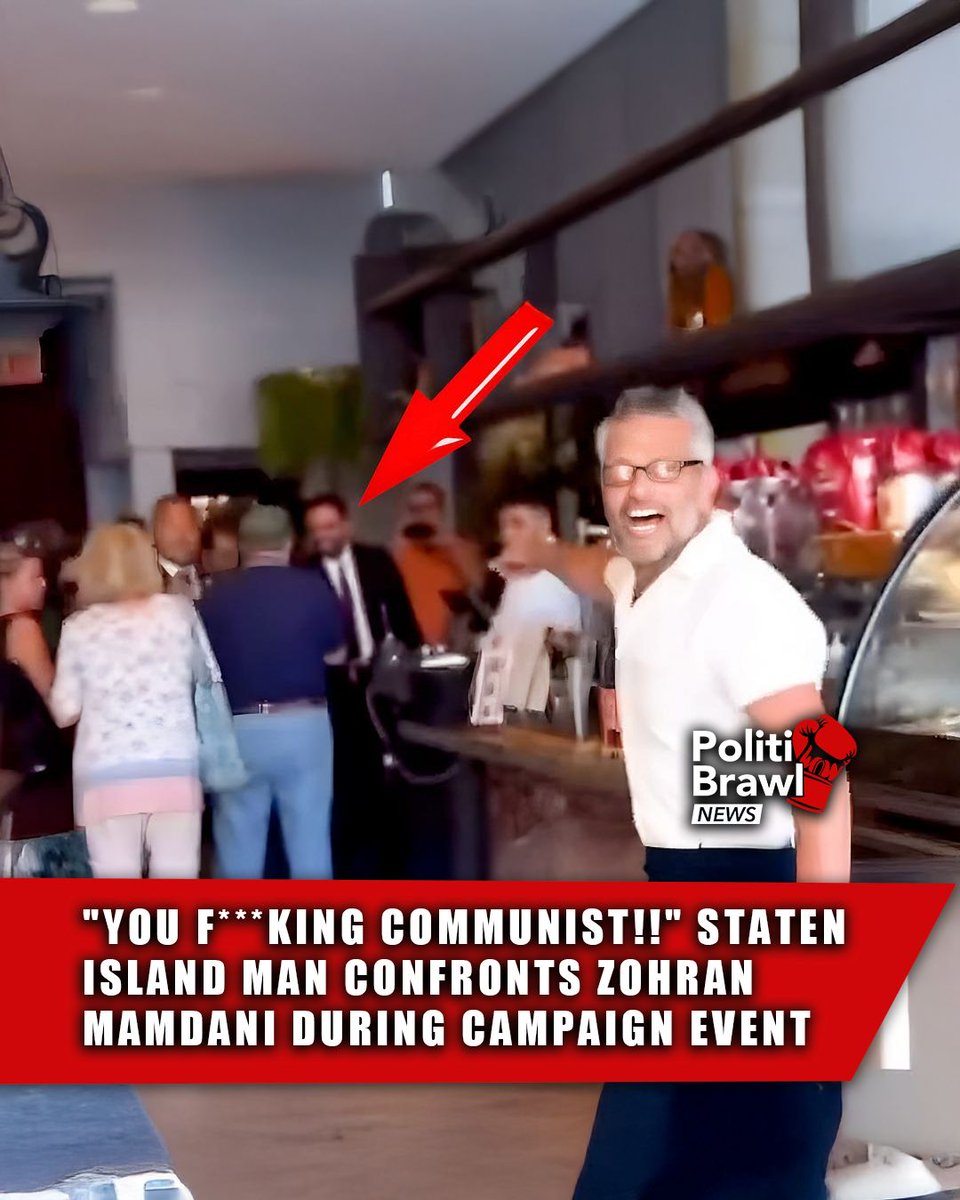 PolitiBrawlNews's tweet image. "You f***king communist!!" Staten Island man confronts Zohran Mamdani during campaign event...

Watch the full video  🔗  buff.ly/x2d0Nyy 

#StatenIsland #ZohranMamdani #StatenIsland #NYCPolitics #CampaignEvents #PoliticalNews #Election2025 #LocalPolitics #NewYorkPolitics
