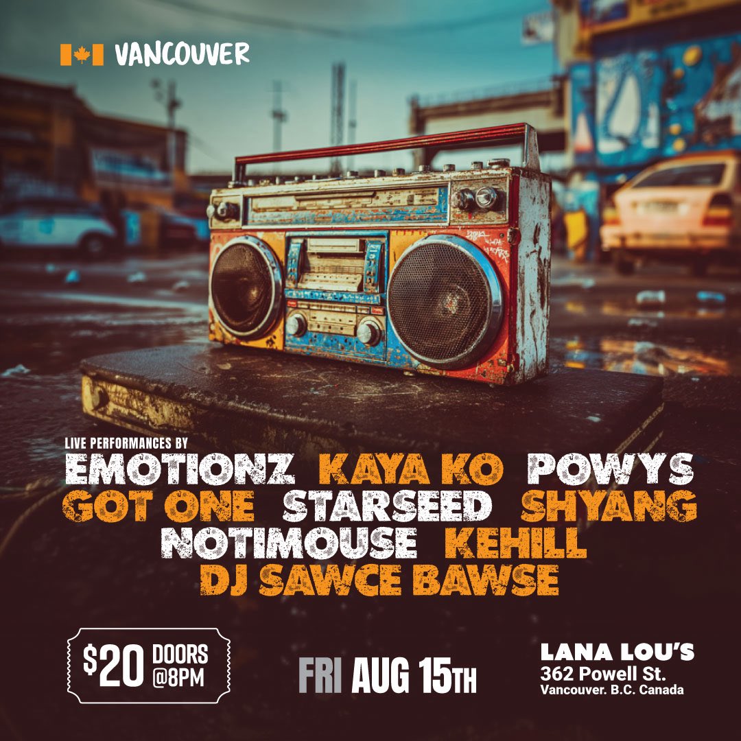 See you tonight Vancouver 🔥 🔥 🔥 This line up is triple fire emoji! Come celebrate hip hop culture with an evening of live rap, beatboxing, vocalists, Dj’s and special guests